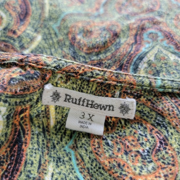 Ruff Hewn Womens 3X Paisley Print Long Sleeve Blouse Green Lightweight Cotton - Picture 5 of 8